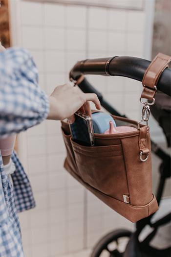 OiOi Faux Leather Stroller Organiser/Pram Caddy - Tan