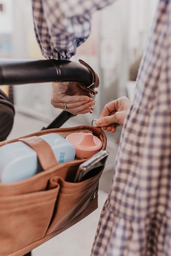 OiOi Faux Leather Stroller Organiser/Pram Caddy - Tan