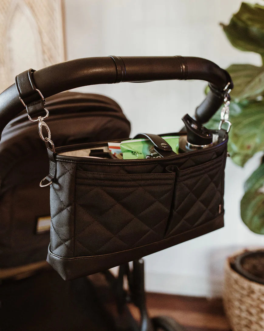 OiOi Stroller Organiser/Pram Caddy - Black Diamond Quilt