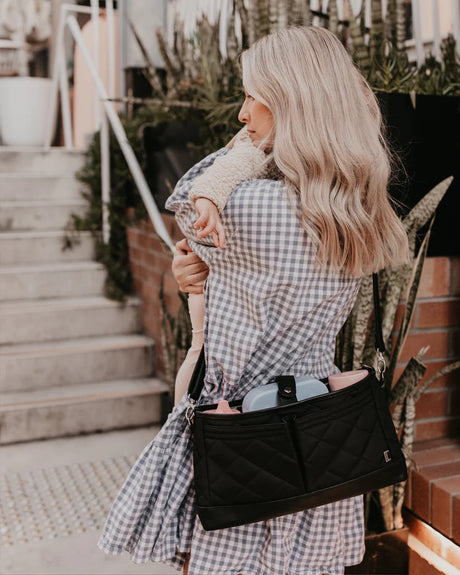 OiOi Stroller Organiser/Pram Caddy - Black Diamond Quilt