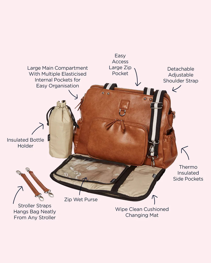 OiOi Faux Leather Triple Tote - Tan