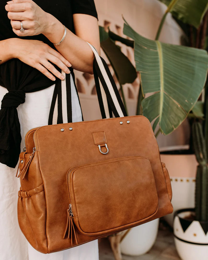 OiOi Faux Leather Triple Tote - Tan