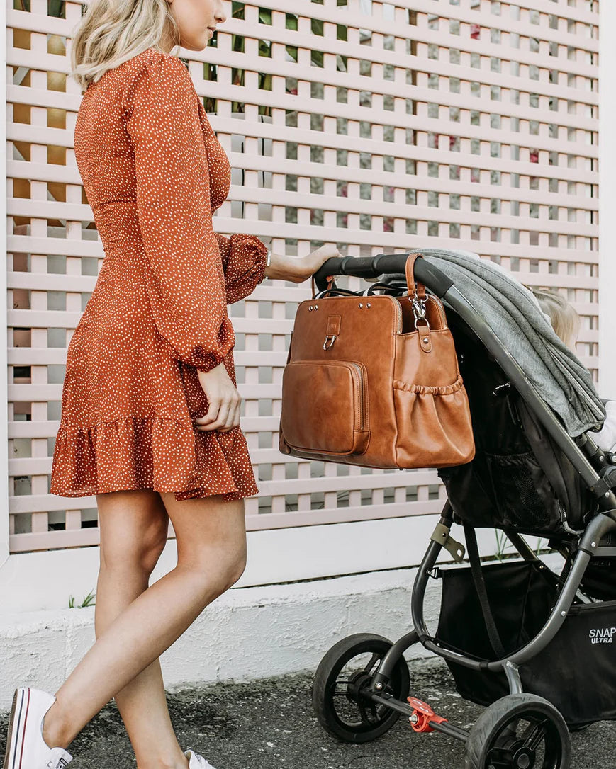 OiOi Faux Leather Triple Tote - Tan
